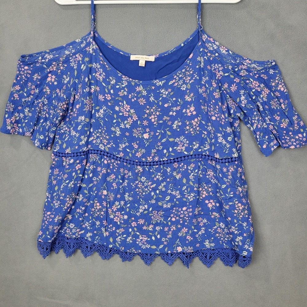 A New Day Blue Floral Cold-Shoulder Top